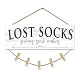 Laundry Room Signs Wall Decor: Lost Socks Sign - Seeking Soul Mates Quotes Funny Laundry Signs Rustic Farmhouse Laundry Room Door Sign Canvas Prints Wall Plaques Hanging Decor 6" x 14.5"
