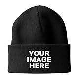 Custom Beanie with Text Photo Logo Personalized Beanies Hat Warm Custom Knit Hat Black