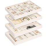 Jenseits 4 Jewelry Organizer Drawer Insert, Stackable Velvet Jewelry Tray Organizer Display Case Storage Containers, Earring Holder Necklace Watch Bracelet Accessary Ring Trays, Gift For Women (Beige)