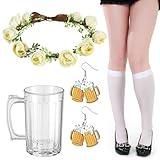 Croloose ​4 Pcs Oktoberfest Accessories Set for Women Oktoberfest Beer Mugs Traditional Bavarian Jewelry Set Flower Crown Socks Beer Wine Mug Earrings