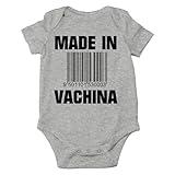 AW Fashions Made in VaChina Baby Bodysuit Funny Cute Baby Girl Clothing or Boy Outfit Infant Romper (12 Months, Sports Grey)