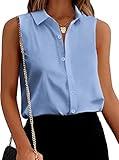 Zeagoo Women Summer Blue Shirts Casual Button Down V Neck Sleeveless Shirts Tunic Business Blouses Tank Tops