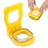 Junejour Sandwich Press Uncrustables for Kids 4 inch Round Shape Sandwich Cutter and Sealer, Crustless Sandwich Press Mold Cookie Bread Pancake Maker for Boys Girls Lunch (B - Square 2 - Yellow)