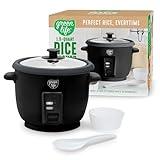 GreenLife Electric Rice Cooker, 3-Cups Uncooked/6-Cups Cooked, Removable PFAS-Free Nonstick Pot, One-Switch Design, Auto Keep Warm, Small Space Saving, Rice Paddle, Soup, Grains, Oatmeal, 1.5 QT, Black