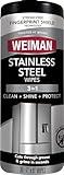 Weiman Stainless Steel Cleaner, 30 Count Cleaning Wipes, Removes Dirt, Grime, and Grease, No Streaks or Residue, Stainless Steel Polish for a Sparkling Clean and Shiny Surface, Cleaning Supplies