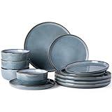 GBHOME Ceramic Dinnerware Sets for 4, 12 Pieces Stoneware Plates and Bowls Sets, Reactive Glaze Dishes -Scratch Resistant, Dishwasher&Microwave Safe, Space Blue