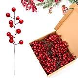 35 Pack Christmas Tree Decorations,Burgundy Red Berry Picks Holly Berries Branches for Christmas Tree Decorations Crafts Wedding Holiday Season Winter Décor Home Decor (red)