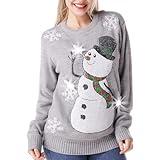 Giggling Getup Ugly Christmas Sweater for Women, LED Light Up Christmas Snowman Ugly Sweater, Ugly Holiday Sweater for Women Gray