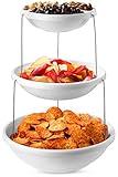 Masirs 3-Tier Collapsible Bowl: Decorative Design Folds for Minimal Storage. Ideal for Serving Snacks, Salad, and Fruit. Top Bowl Divided into Three Sections.