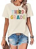 PCAEOVM Teacher Shirts for Women First Day of School Shirt Teacher's Back to School Outfit Graphic Tee Third Grade Beige Medium