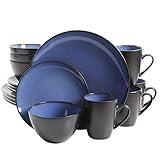 Gibson Soho Lounge Round Reactive Glaze Stoneware Dinnerware Set, Service for 4 (16pc), Blue, Soho Round.