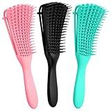 Hommtina Detangling Brush Set Getting Shine and Makes Hair Smooth, Curly Hair Brush for Adult & Kids Wet or Dry Hair(Green Pink Black + Black, 3 PCS)