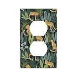 Moslion Tiger Wall Plates Switch Covers Wild Animal Leopard Jungle Palm Tree Green Leaf Brown Duplex Outlet Cover Plug Plate For Home Decor Office Standard