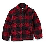 Amazon Essentials Boys' Fleece Lined Sherpa Full-Zip Jacket, Red Exploded Buffalo Check, Large