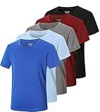 TAGIHOO 5 Pack Boys Mesh Athletic Quick Dry Short Sleeve Workout Moisture Wicking Active T-Shirt for Kids(B/R/G/BL/LB,M)