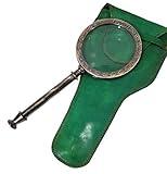 Vintage Henry London Brass Magnifying Glass Green Leather Case Nautical Marine Handheld Antique Desk Decor Educational Instrument Collectible