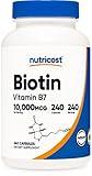 Nutricost Biotin (Vitamin B7) 10,000mcg (10mg) Vitamin Supplement, 240 Capsules - Vegetarian, Gluten Free, Quick Release, Non-GMO