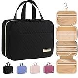 HOTOR Travel Toiletry Bag w/Hanging Hook - Spacious Toiletry Bag Essentials for Women & Men, Makeup Bag/Big Comparment, Waterproof for Travel Accessories, Medium, Black