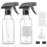 Hethyo Spray Bottles 12oz Plastic Empty Spray Bottle for Hair Mist/Stream Spraying Heavy Duty Square Water Spray Bottles for Cleaning Solutions, Plants, Essential Oils 2 Pack (12oz)