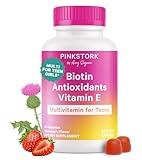 Pink Stork Biotin, Antioxidants, Vitamin E Multivitamin for Teens - Clinically Studied Vitamins + Nutrients for Teens - Beautiful Hair, Radiant Skin, Strong Nails, + Immune Support - 60 Berry Gummies