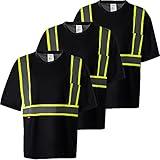 ProtectX 3-Pack High Visibility Black Heavy-Duty Short Sleeve Reflective Safety T-Shirt Type R Class2, US Size XL