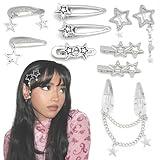 YAEISM 10PCS Star Hair Clips Y2K Silver Hair Clips Metal Star Barrettes 8 Shapes Pentagram Hair Snap Clips Punk Kawaii 2000s Hair Accessories for Women
