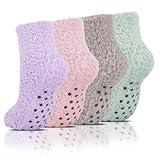 spxkd Fuzzy Socks for Women & Men Non Slip Hospital Socks with Grips Cozy Fluffy Soft Crew Socks Warm Winter Slipper Socks 4 Pairs