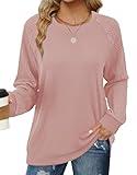 T Shirts for Women Long Sleeve Lightweight Tunic Tops Fall Outfits Cute Sweatshirts Womens Clothes Pink Large