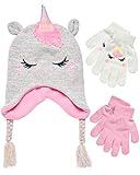 ABG Accessories Girls Critter Winter Hat and 2 Pair Gloves or Mittens (Toddler/Little Girls), Size Age 4-7, Unicorn Gloves