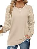 Saloogoe Womens Sweatshirts Crewneck Cable Knit Sweaters Comfy Fall Shirts 2024 Khaki S