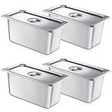 Mifoci 4 Pack Stainless Steam Hotel Pan with Lid, 1/3 Size x 6 Inch Deep Table Steam Pan Restaurant Supplies Reusable Anti Rust Catering Storage for Home, Party, Restaurant, Hotel, Buffet