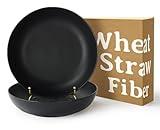 Homienly Big Salad Bowls, 65 oz Serving Bowls Set of 2,Wheat Straw Plates,Deep Plates for Kitchen and camping,Microwave & Dishwasher Safe Large Bowl,black plate bowls