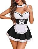 Avidlove Sexy Maid Lingerie for Women Maid Outfit Maid Costume Sexy Halloween Costume Dress(Black,XL)