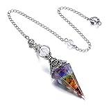 GEHECRST Natural 7 Chakra Healing Crystal Dowsing Pendulum Reiki Gemstone Chips Orgone Pendulum 6 Faceted Hexagonal Pointed Resin Spiritual Pendant for Divination, Wicca, Energy Balancing