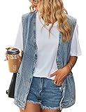 Shebote Womens Oversized Sleeveless Jean Denim Jacket Button Down Vest Top for Women Summer Waistcoat Jeans Vests Tops(0168-LightBlue-XL)