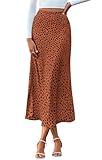 BTFBM Satin Skirts for Women 2025 Fall High Waisted A-Line Leopard Print Cocktail Wedding Long Silk Summer Midi Skirt(Brick Red Black, Medium)