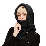 Fleece Balaclava Fuzzy Ski Mask for Women Warm Winter Hats for Women Ski Face Cover Integrated Ear Protection Windproof Hooded Scarf Black