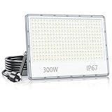 TOPAUBUB 300W Flood Lights Outdoor 1 Pack, 30000LM Plug in Flood Light Outdoor with 6.56FT Cable US Plug, Driver, 7000K IP67 Exterior Security Light Stadium Lights for Stadium Yard Backyard Garden