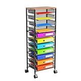 Simple Trending 12 Tier Rolling File Cart,Wood Desk File Organizer with Sliding Trays and Wetal Mesh Paper Letter Storage Multi-Functional Rolling Clutter Cart for Office, Home, School, Black