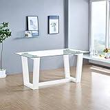 ChicFurnit Large Rough Feeling Glass Dining Table for 6-8 People,Featuring 0.4-Inch Rectangular Glass Top & White MDF Trapezoid Bracket,Perfect for Kitchen,Dining,Living,White