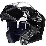ILM Motorcycle Modular Full Face Helmet Flip up Dual Visor Motorbike Moped Street Bike Racing for Adult,Men and Women DOT Model 906(Gloss Black,X-Large)