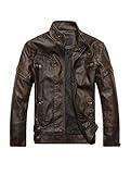 PASOK Men's Faux Leather Jacket Vintage Stand Collar Motorcycle PU Leather Outwear Coat Coffee L