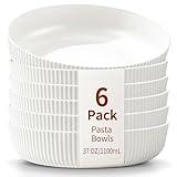 HOMQUEN Pasta Bowls Set of 6, 37oz Salad Bowls White Soup Bowls, Large Pasta Serving Bowls, Unbreakable Plastic Dinner Bowls, Dinnerware Sets,Valentines Day Gift, Dishwasher Safe (White)