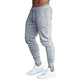 BUXKR Men's Slim Joggers Workout Pants for Gym Running and Bodybuilding Athletic Bottom Sweatpants with Deep Pockets,Light Grey,L