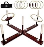 SWOOC Games - Rustic Ring Toss Game (All Weather) - Easy Setup & Extra Games Included - Ring Toss Game for Adults - Outdoor Games for Kids - Yard Games for Adults - Ring Hook Game - Game Room Games