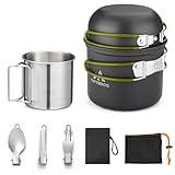 Camping Cookware Kit Backpacking, 0.33Gal Pots and 0.17Gal Pans Set,0.08Gal SUS304 Cup, Forks Knives Spoons for Hiking,Camping,Outdoor Cooking,Picnic,Solo Camping cookware