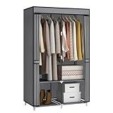 MOGELAFOO Portable Closet Wardrobe for Small Room, 35-Inch Clothing Organizer Storage Rack with 2 Clothes Hanging Rods and 4 Shelves, Non-Woven Fabric Cover, Grey