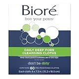 Bioré Daily Make Up Removing Cloths, Facial Cleansing Wipes with Dirt-grabbing Fibers for Deep Pore Cleansing without Oily Residue, 60 Count