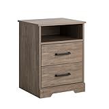 Prepac Rustic Ridge Farmhouse Nightstand Bedside Table, Brown Nightstand for Bedroom, End Table with 2 Drawers and Open Shelf 16.25"D x 18.75"W x 24.5"H