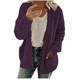 Fleece Sweater Women Fuzzy Fleece Jacket Warm Casual Outwear with Pocket Long Sleeve Button Down Cardigans Sweaters Jackets for Women Fall Purple 5X-Large